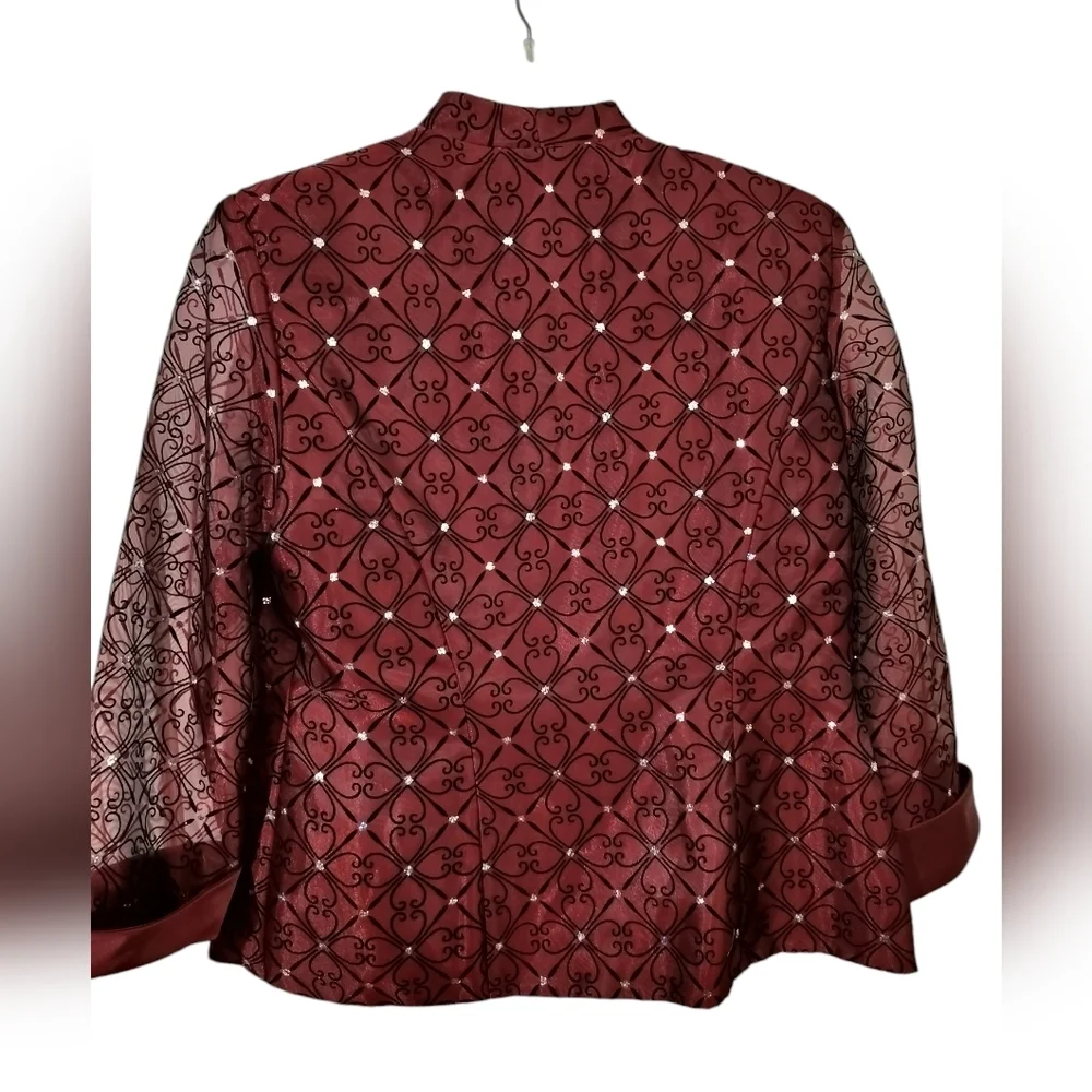 3102)R&M Richards 2 pcs Evening Burgundy Bling Jacket Camisole 3/4 Sleeve Sz 10 - Picture 3 of 11